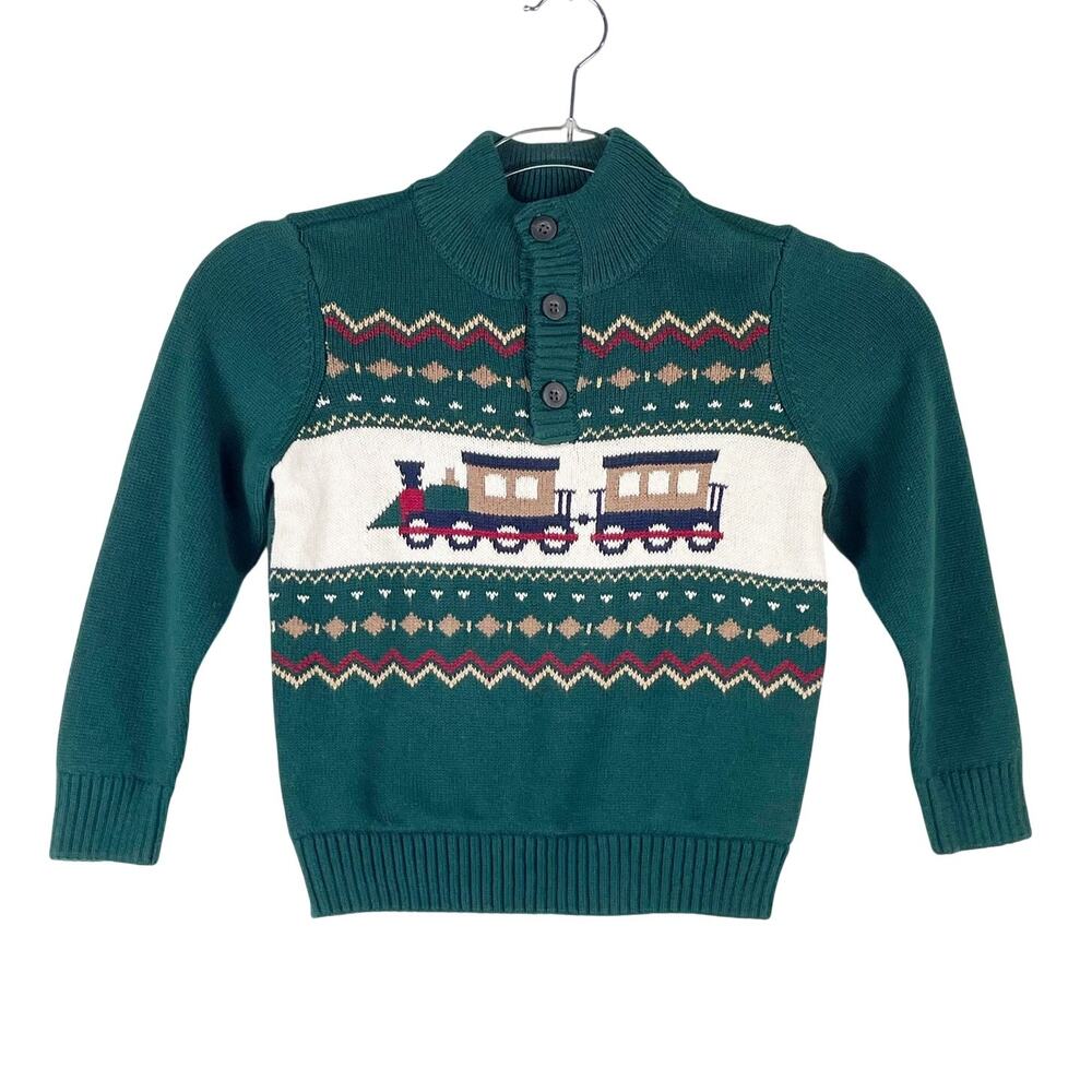 The Children's Place Boys Dark Green Knit Sweater Train Size 4T Preppy Holiday